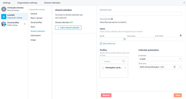 AgoraPulse shared calendar view