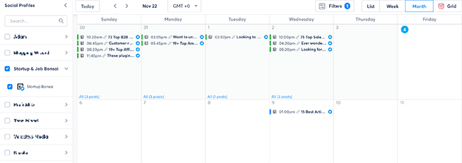 Agorapulse content calendar view