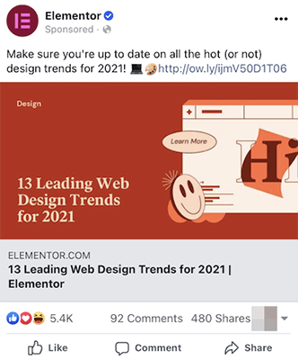 Example of a sponsored ad on Facebook