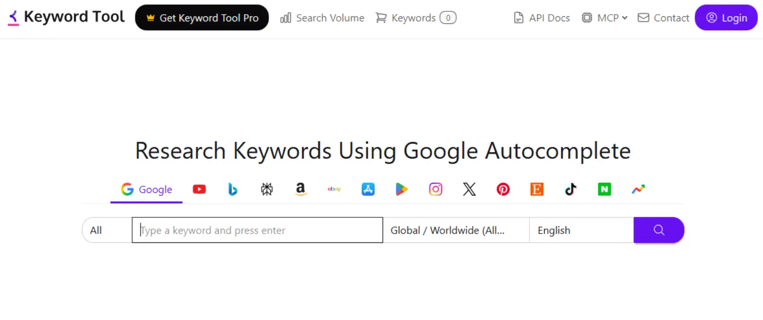 keyword tool homepage