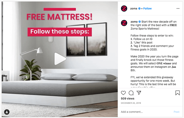 Run a contest or giveaway - Zoma example