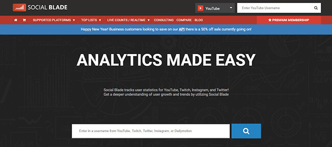 Social Blade Homepage