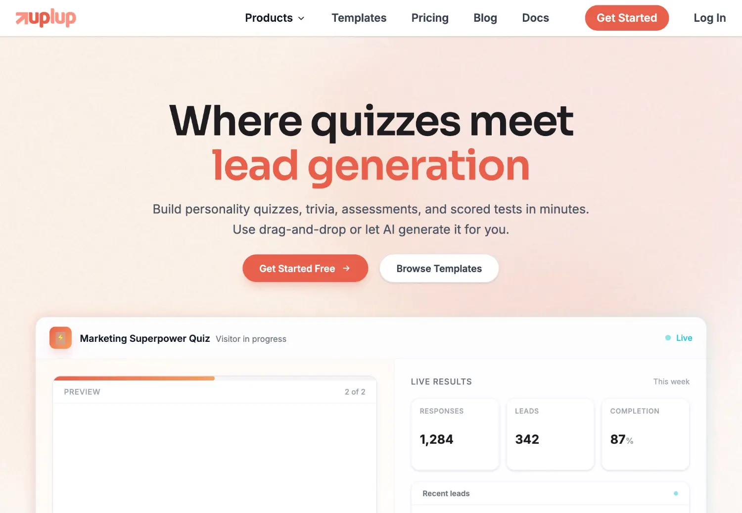uplup homepage screenshot